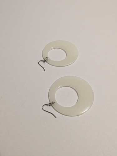 Vintage Glow In The Dark Open Circle Hook Dangle Earrings. 2". Retro. 80's. - Picture 7 of 13