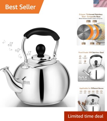 Classic Round 2.3 Quart Whistling Stove Kettle - Durable Stainless Steel Design