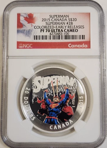 2015 Canada Superman $20 Action Comics #28 Colorized Silver Coin NGC PF70 UC