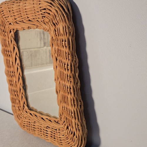 Wicker Mirror Vintage Mounting Hooks Wall Mirror Natural Wood Frame BoHo - Picture 4 of 5