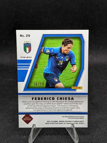 2021-22 Mosaic FIFA Road To World Cup Federico Chiesa Purple /50 WILL TO WIN #29 - Picture 3 of 3