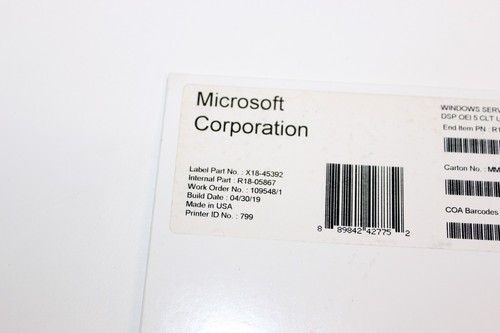 Windows Server CAL 2019, R18-05867 MICROSOFT SERVER 2019 5 USER CAL LICENSE - Picture 9 of 10