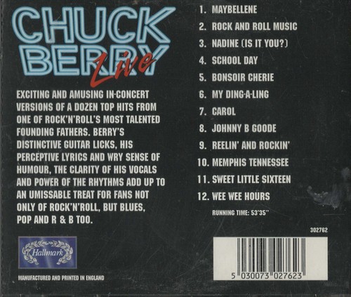 Chuck Berry – Live (CD, 1995, Hallmark) 12 Trks EX Disc EX Case UK Import - Picture 2 of 3