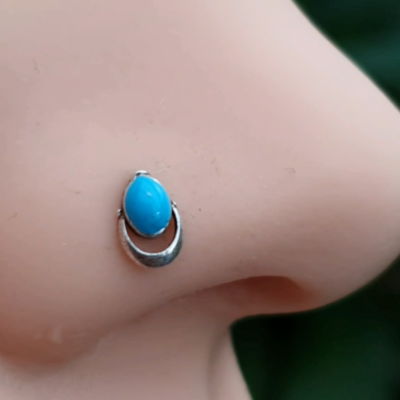Stud De Nez En Argent 925 - 5 Pierres CZ Bleues 1,5mm - Jauge 22g (0,6mm) - Neuf Avec étiquette