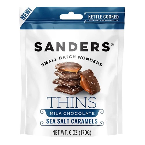 Sanders Milk Chocolate Sea Salt Caramel THINS - 6 ounce bag