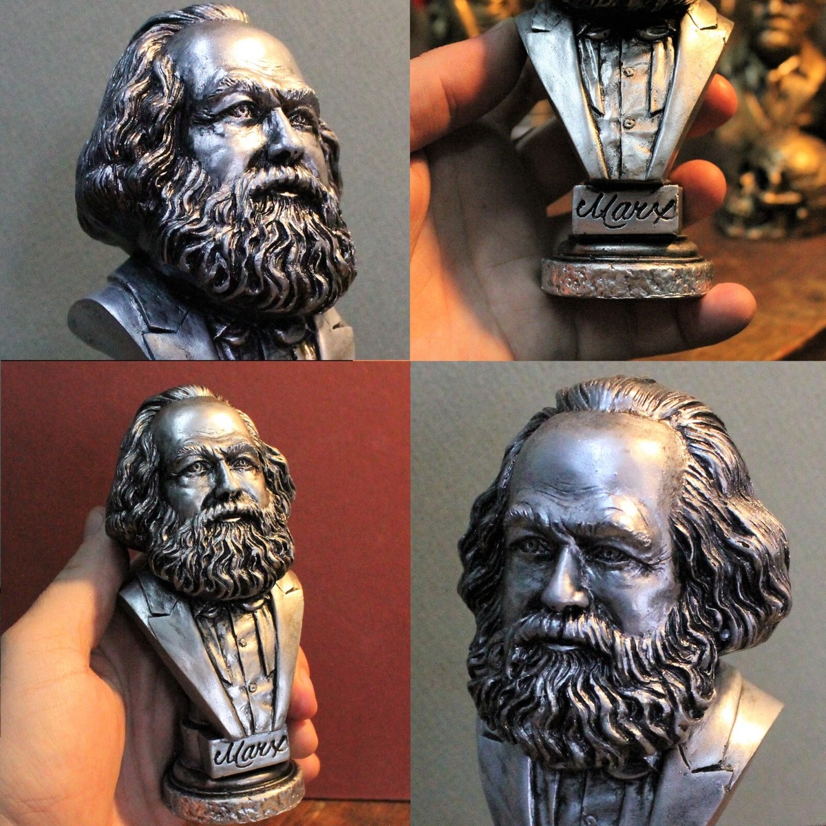 Karl Marx Bust Statue - 5.8" Black Artificial Stone Sculpture Of German Philosopher
