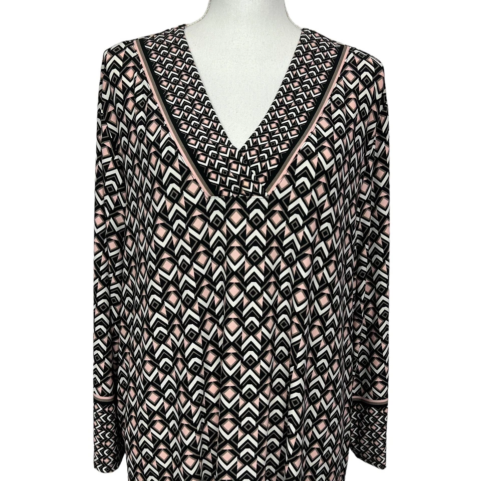 Jones New York Women’s Pullover Top Sz 3X Multi Color Geometric Print V-Neck - Image 2 of 4
