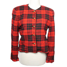 Vintage 90s Liz Claiborne red and black plaid cropped blazer jacket 10P