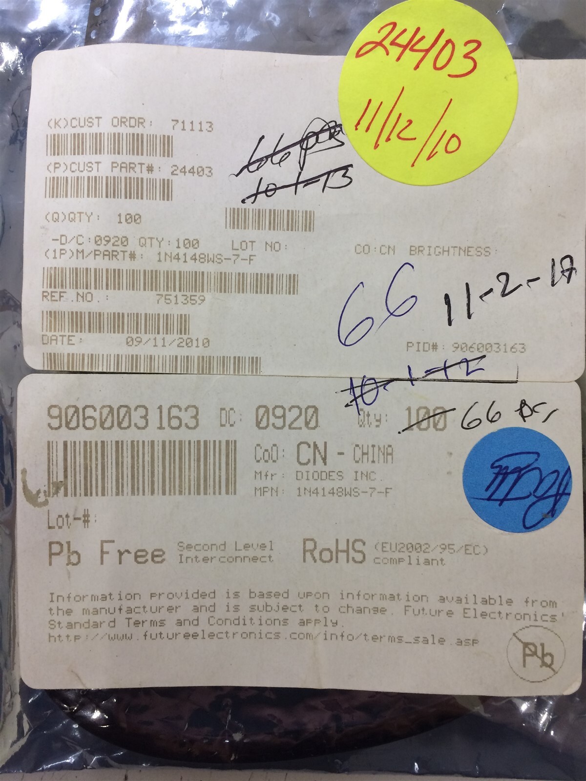 1N4148WS7 DIODES INC 1N4148WS DIODE GEN PURP 75V 150MA SOD323 ROHS 65