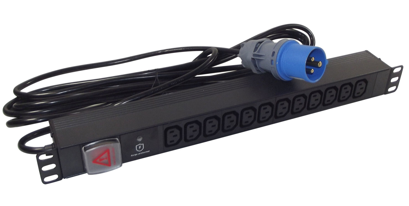 12 way SURGE PROTECTED IEC C13 PDU on 5M LEAD to 16A COMMANDO PLUG 19"" Rackmount