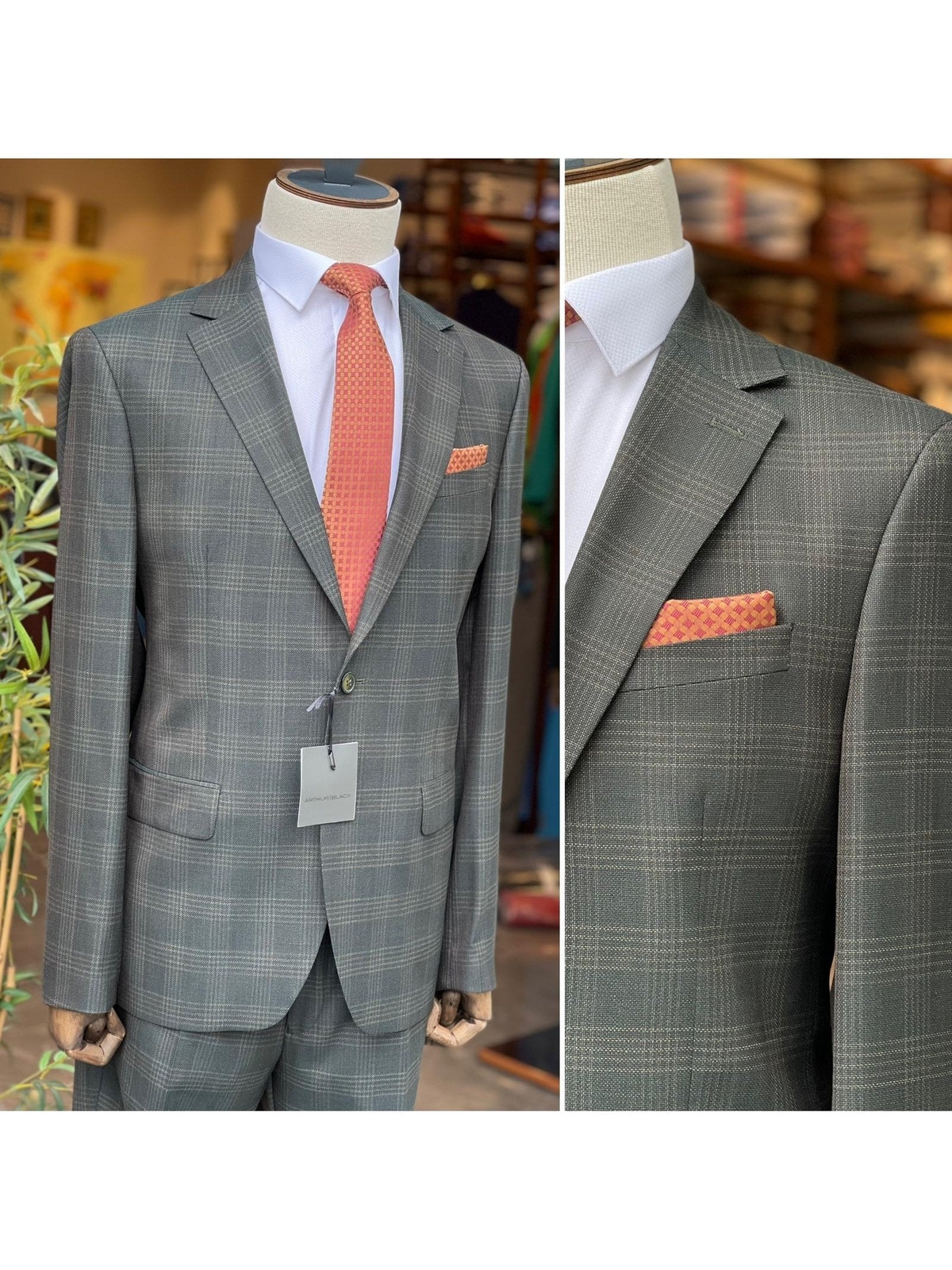 Мужской костюм Arthur Black в темно-зеленую клетку приталенного кроя из 100 шерсти VBC с отделкой 58690₽