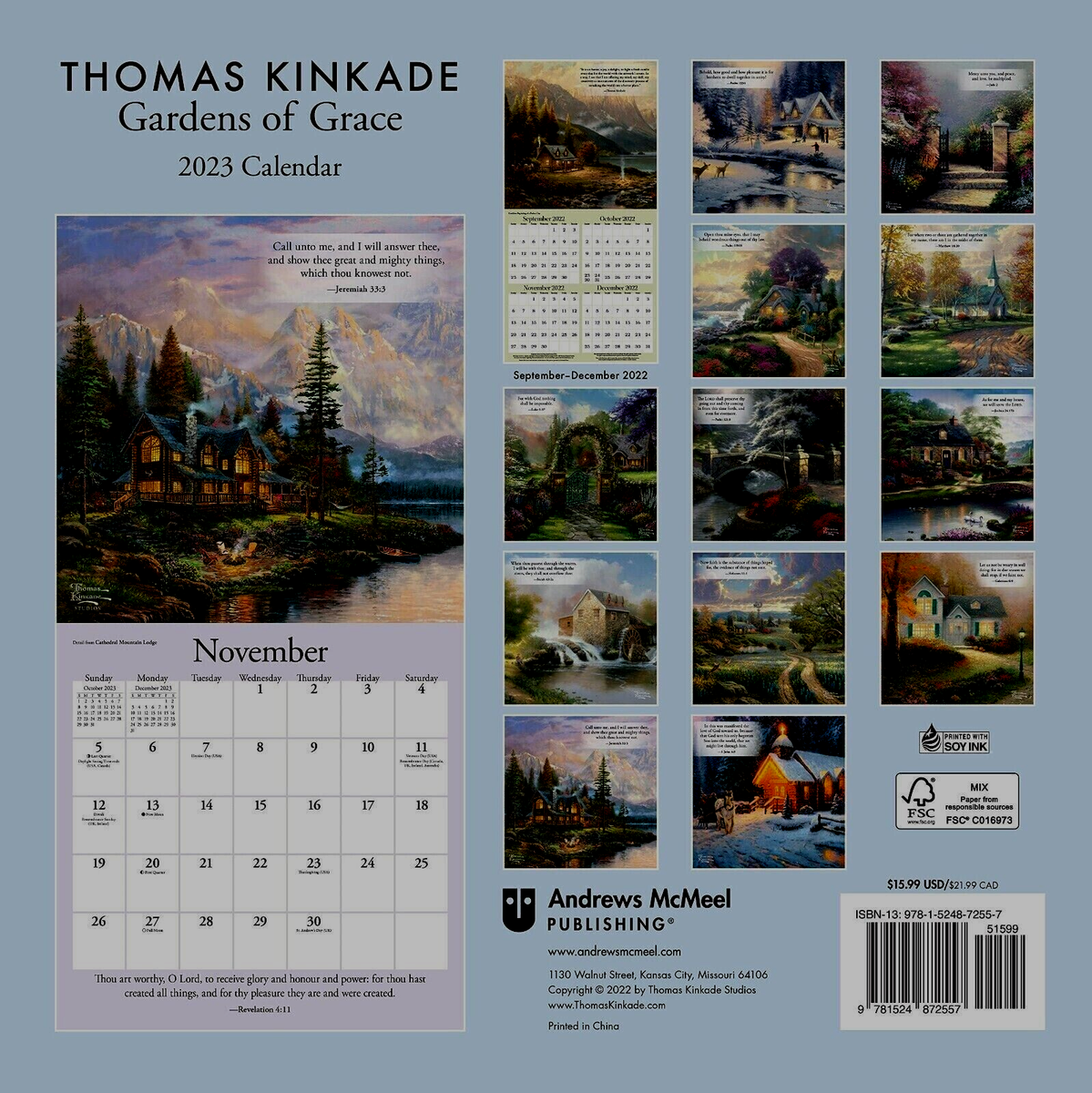 Thomas Kinkade Gardens of Grace with Scripture 2023 Wall Calendar FAST  DELIVERY