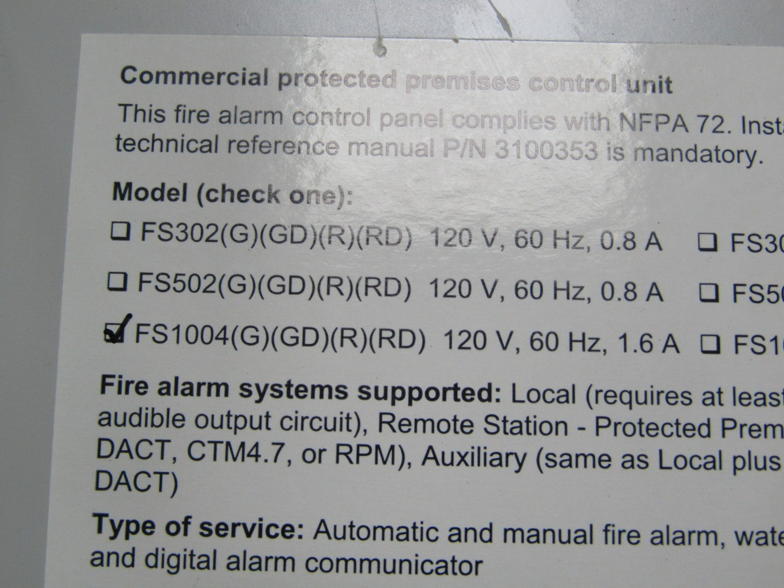 💥EDWARDS 1.6 AMP FIRESHIELD FIRE ALARM CONTROL PANEL 120 VAC FS1004