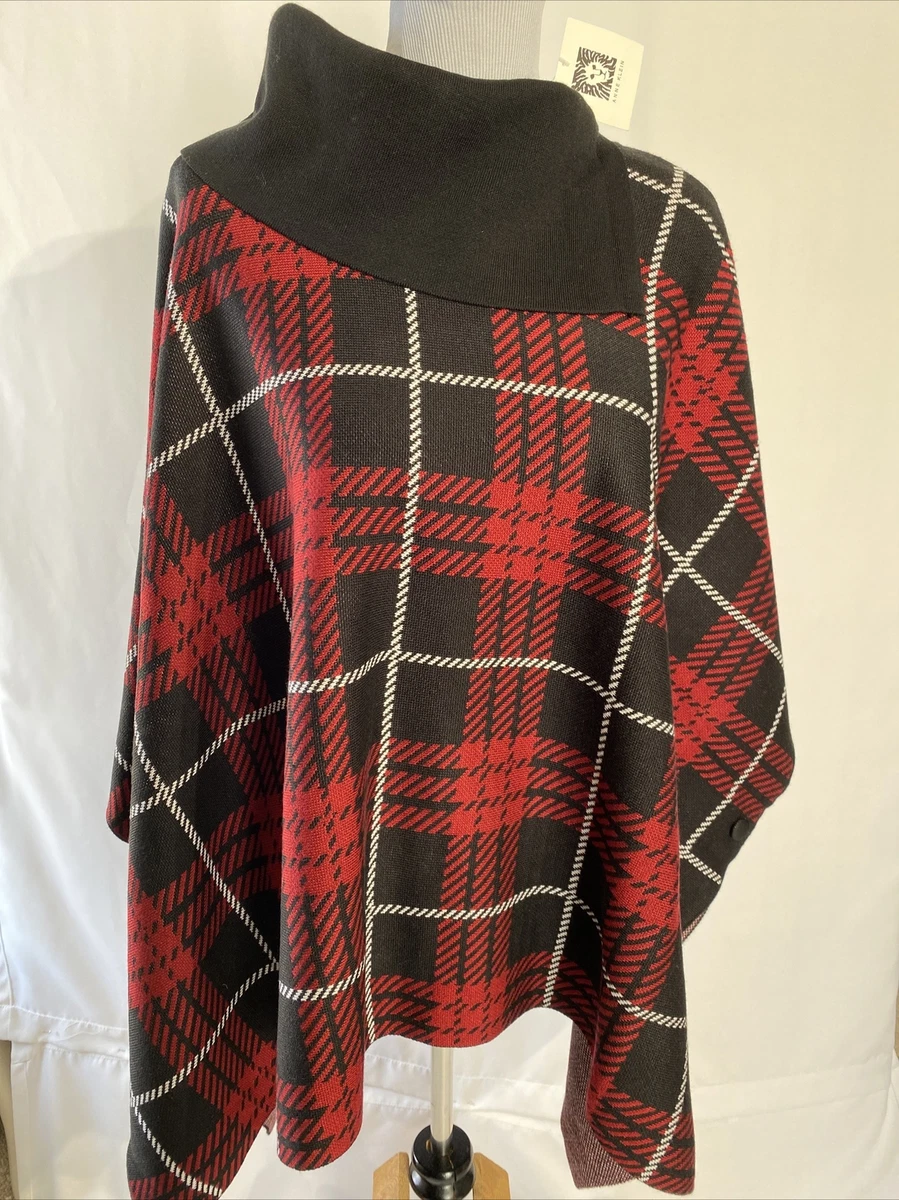 Red plaid poncho sweater sale