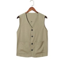 Men V-neck Vest Top Casual Cotton Linen Tank Waistcoat Retro Thin Cardigan Basic