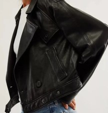 Free People Modern Chemistry 100% Leather Jacket Black Uk S Rrp £548