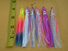 24 PCS. 4" (10cm.) SQUID SKIRT HOOCHIES, OCTOPUS LURE BAITS 6 COLOR PACK 4 EACH