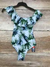 Image of Jack Wills Green and White Harrow Frill Swimsuit