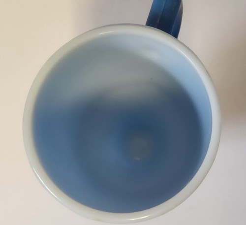 Vtg Anchor Hocking Blue Milk Glass Pebbled Textured Irish Pedestal Mug - Picture 7 of 11