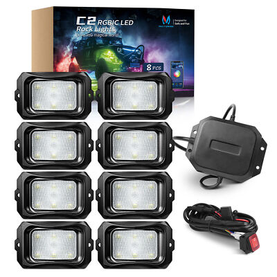 MICTUNING C2 8 Pods LED Rock Lights Max RGB+IC Chasing Color Underglow Lighting