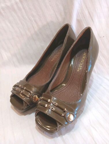 Womens Sz 5.5 Aerosoles 3" Pumps Olive Slip-On Open Toe, Exceptional