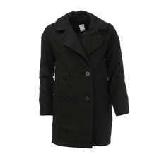 Women's Coat Elle Wool Reefer Button Up Double Breasted Jacket In Black