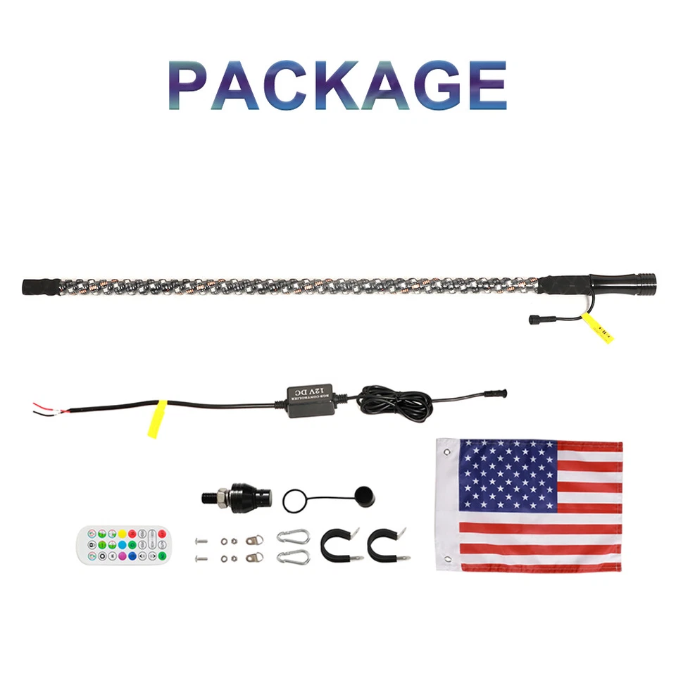Antena espiral de luz látigo LED RGB de 5 pies poste de bandera control remoto y control de aplicación para ATV UTV Foto 3 de 4