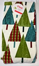 T-FAL KITCHEN TOWELS (2) CHRISTMAS TREES GREEN BLUE RED PLUSH 100% COTTON NWT