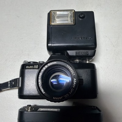 Pentax Auto 110 SLR Film Camera 50mm Lens with Flash And Winder