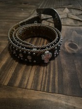 Youth Girls Nocona Brown Belt Pink Hearts Crosses Studs Sz 20 4413630 brown