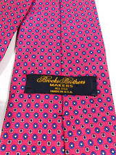 Vtg Brooks Brothers Makers Geometric Silk Tie USA Made Pink Blue 58L X 3.75W