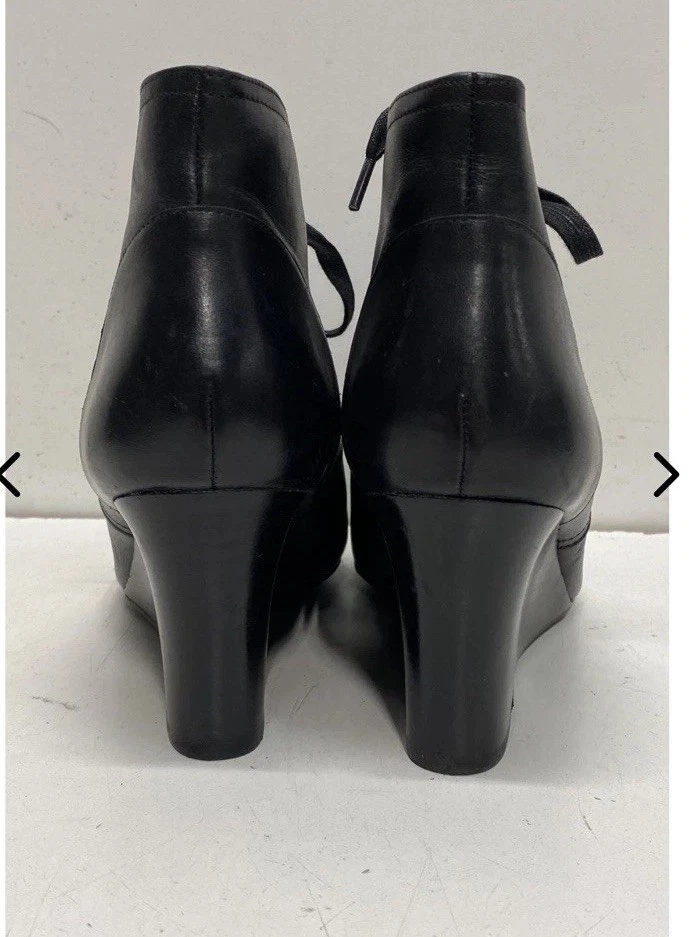 Lauren Ralph Lauren Tamia на танкетке лодыжки ботинок женщин размер 8B черный кожаный ботинок - Изображение 2 из 4