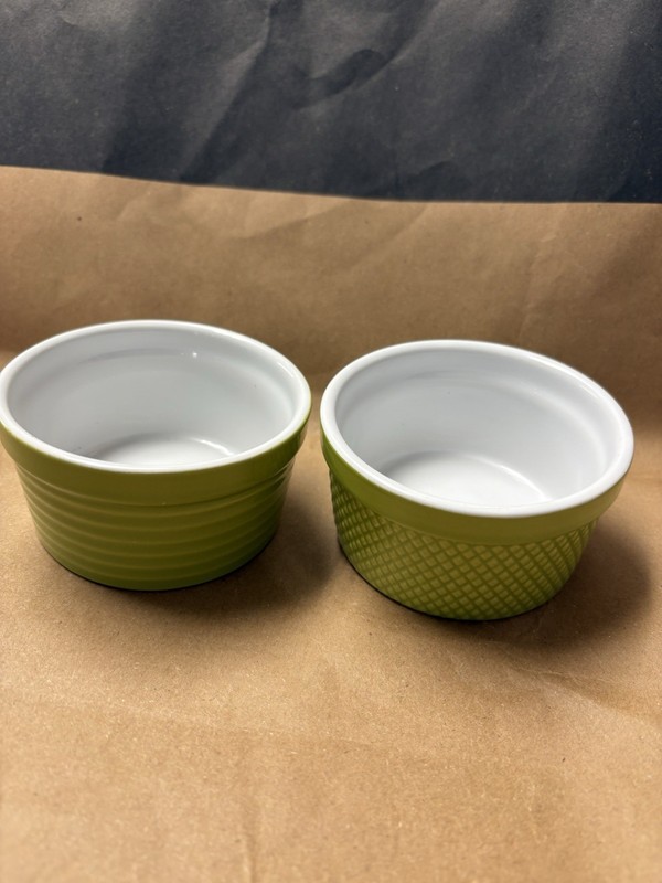 BIA Small 4" Ramekin Spring Green Patterned Lot of Two 2