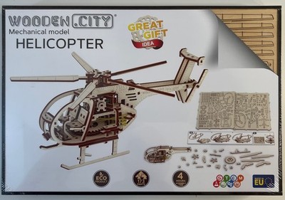 Wooden City Mechanical Model Helicopter 3D Puzzle Stem Brand New Sealed