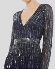 Mac Duggal (222) Sequined V-Neck Illusion Sleeve Gown Dress Size 4 4977 $598