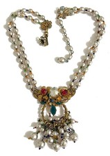 EARLY GORGEOUS RED GRIPOIX CABOCHON MIRIAM HASKELL PEARL AND BEAD NECKLACE