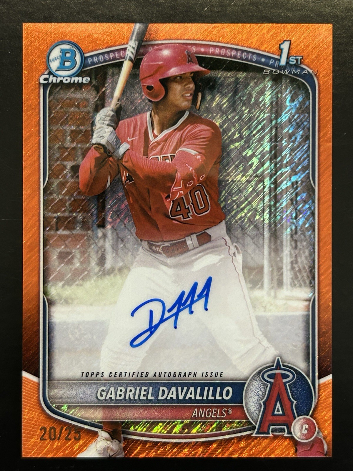 2025 Bowman Chrome Gabriel DaValillo Orange Shimmer Auto /25 Angels CPA-GD