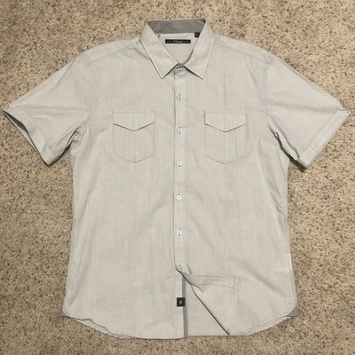 7 Diamonds Shirt Men's Large Short Sleeves Jacquard Button Up Double Pocket