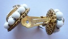 Earring Signed Miriam Haskell White Glass Beads Gold Tone Clip On Vintage — photo 3