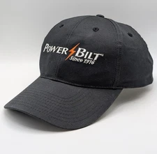 Vintage PowerBilt Hat Cap Strap Back Embroidered Mens Black 90s VTG Work Wear