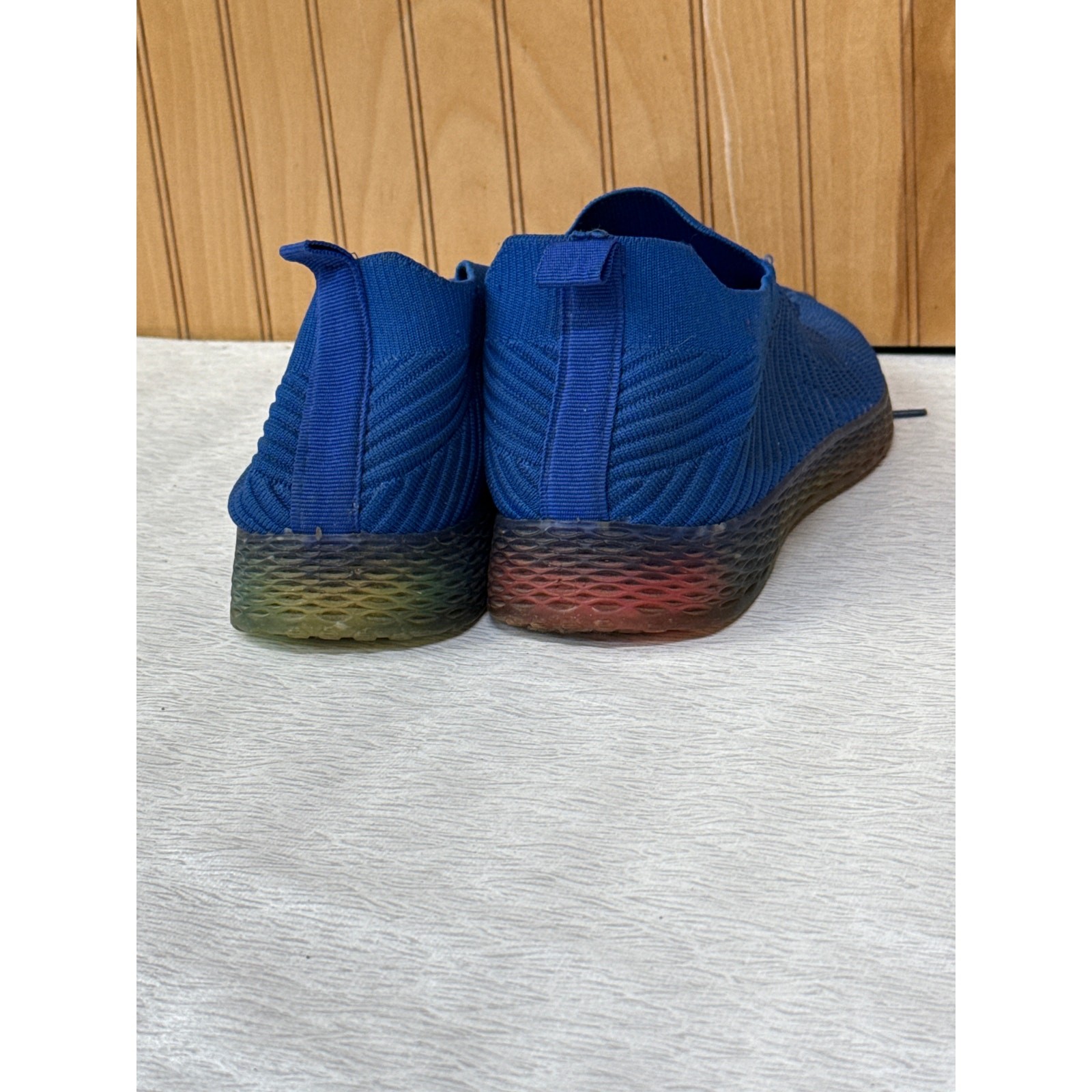 SAOLA Scarpe da corsa uomo blu in maglia suola arcobaleno sneakers sportive leggere taglia 9