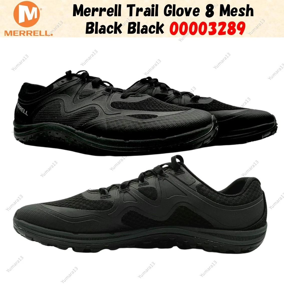 Merrell Trail Glove 8 Mesh Black Black 00003289 Men's Size
