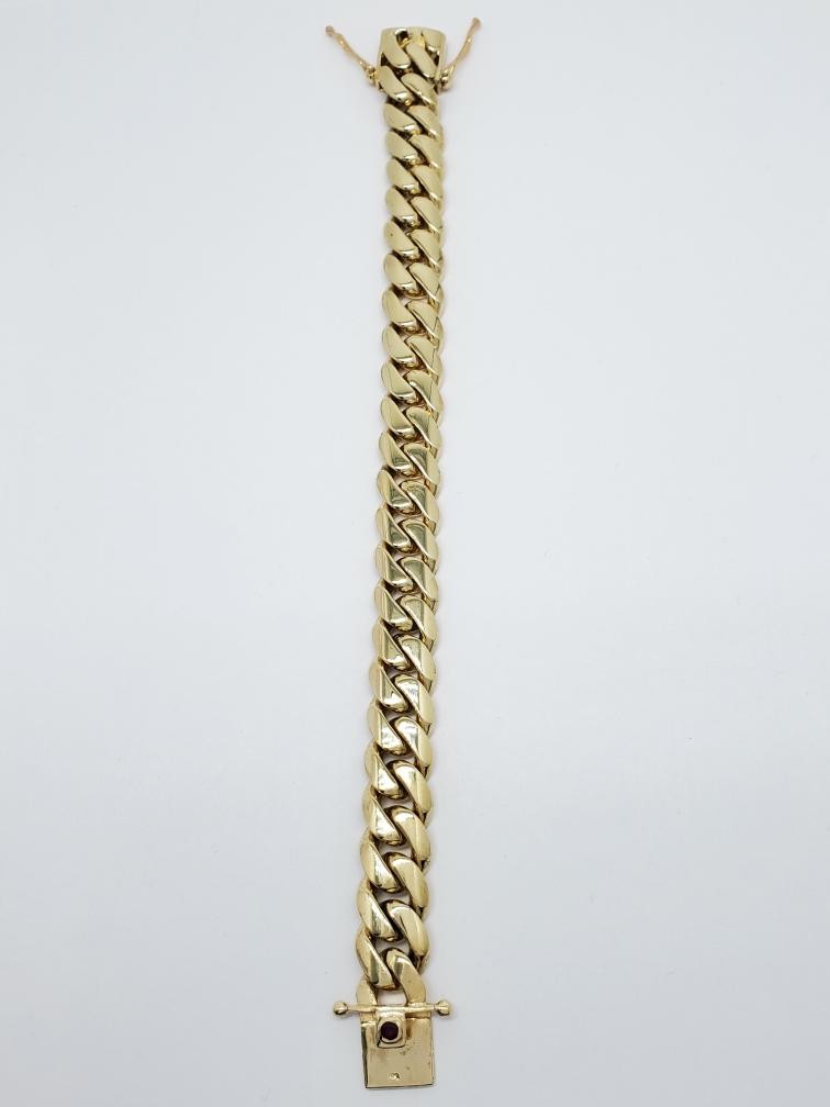 14K Solid Yellow Gold Round Cut Ruby Heavy Curb L… - image 2