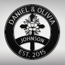 Personalized Floral Cross Metal Sign Custom Religious Decor Gift for Home Office