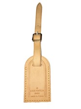 Louis Vuitton Name Tag Small Beige Leather Goldtone Restored AUTHENTIC 