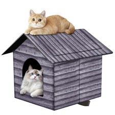 Outdoor Cat House Waterproof Shelter for Cats Dogs Feral Animals Grey Wood Large