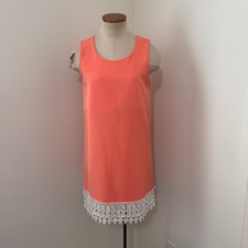Umgee Small Coral Sleeveless Shift Mini Dress w/ White Lace Trim