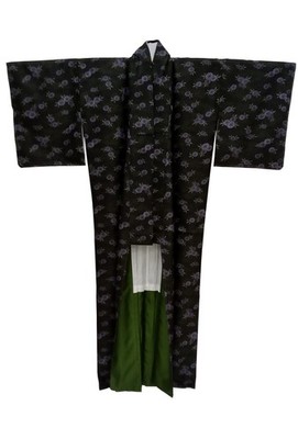 Japanese Kimono Floral Dark Green Polyester New