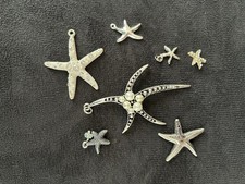 Starfish Pendant Charm Lot Silver Tone Metal Rhinestone Beach Ocean 7 Pc