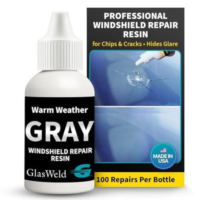  Windshield Chip Repair Kit with Resin & Injector   Glasses Grey - Warm Weather